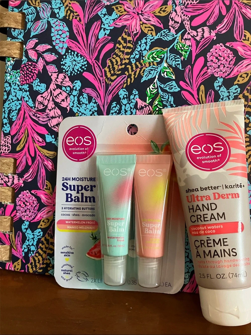 Lilly Pulitzer Notebook & 3hair clips, 2 PF Face powder, EOS lip&hand accessorys